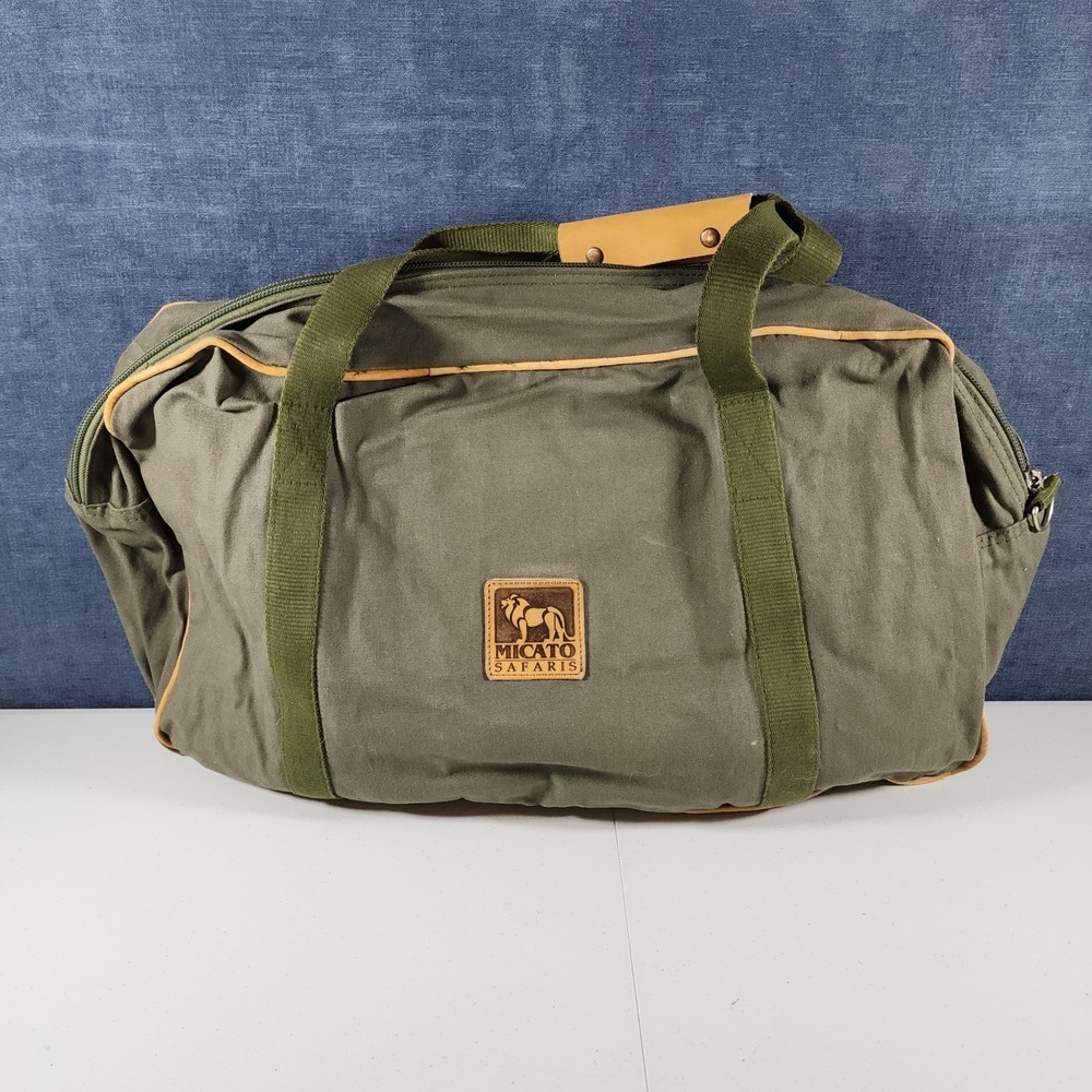 Micato Safaris Green Large Duffle Bag Canvas Olive Green Lion Logo - Picture 5 of 13